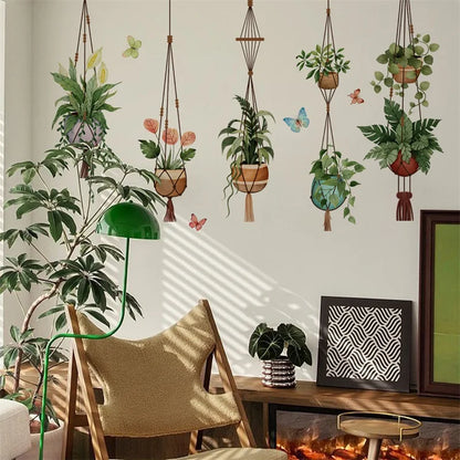 Green Leaf Garland Wall Decal Botanical Nature Inspired Home Decor Hanging Plant Wall Art for Spring and Summer