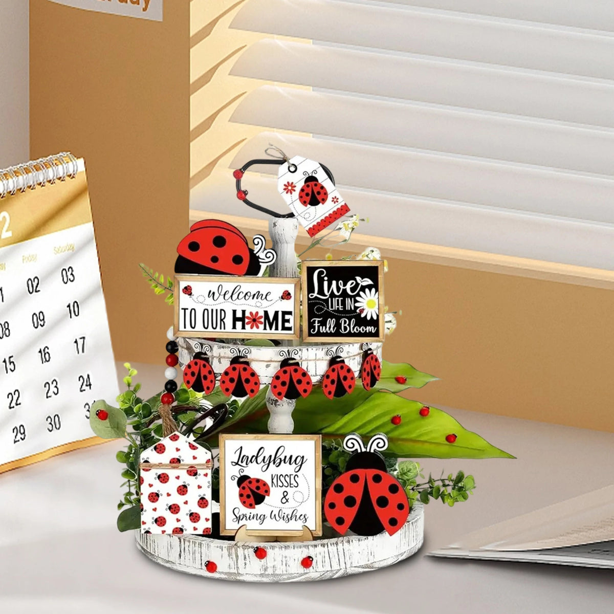Rustic Sunflower Tiered Tray Decor Set Farmhouse Table Centerpieces Spring Summer Wooden Signs Kitchen Decorations