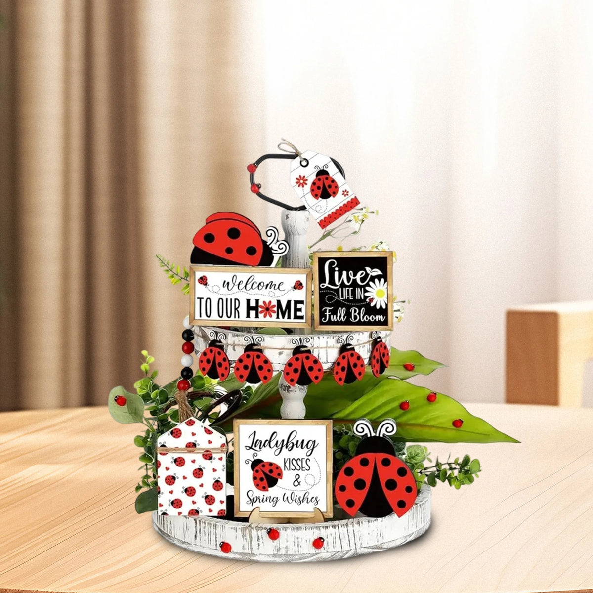 Rustic Sunflower Tiered Tray Decor Set Farmhouse Table Centerpieces Spring Summer Wooden Signs Kitchen Decorations