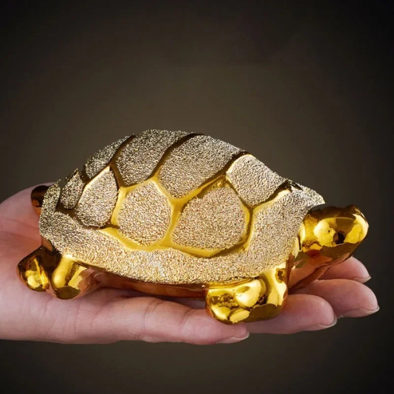 Fengshui Turtle Desk Decoration Gold Decorative Figurines Money Turtle Ceramic Car Home Living Room Decor Home Accessories